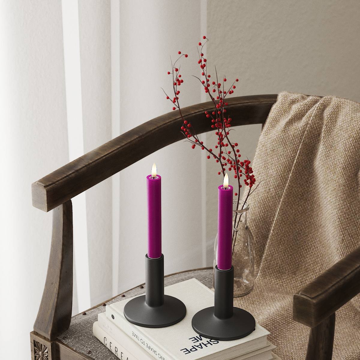 LED-Stabkerzen, 2 Stück, Ø 2 x 15 cm, Violett – DeluxeHomeartShop