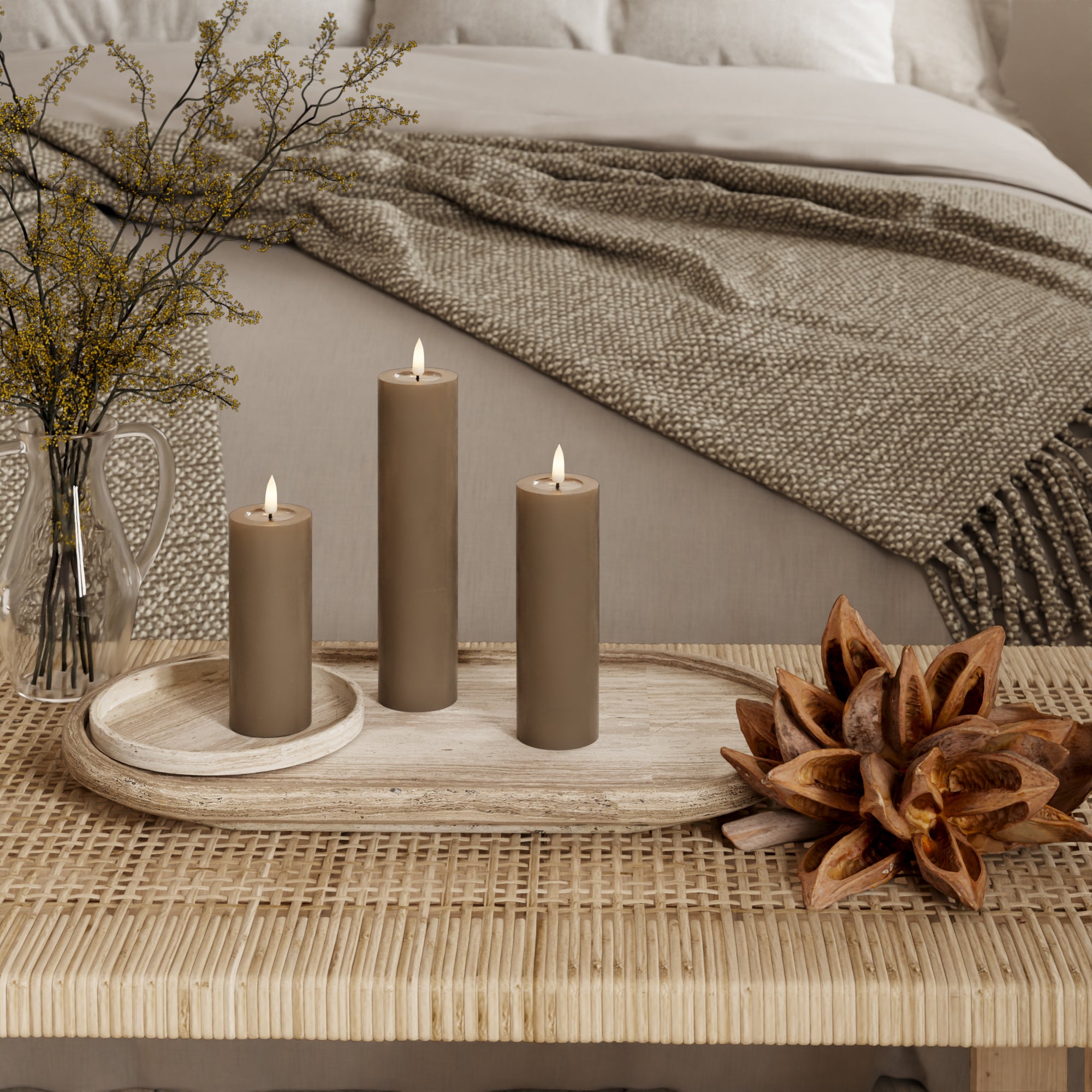 LED blokové světlo - Ø 5 x 12,5 + 15 + 20 cm Karamelová