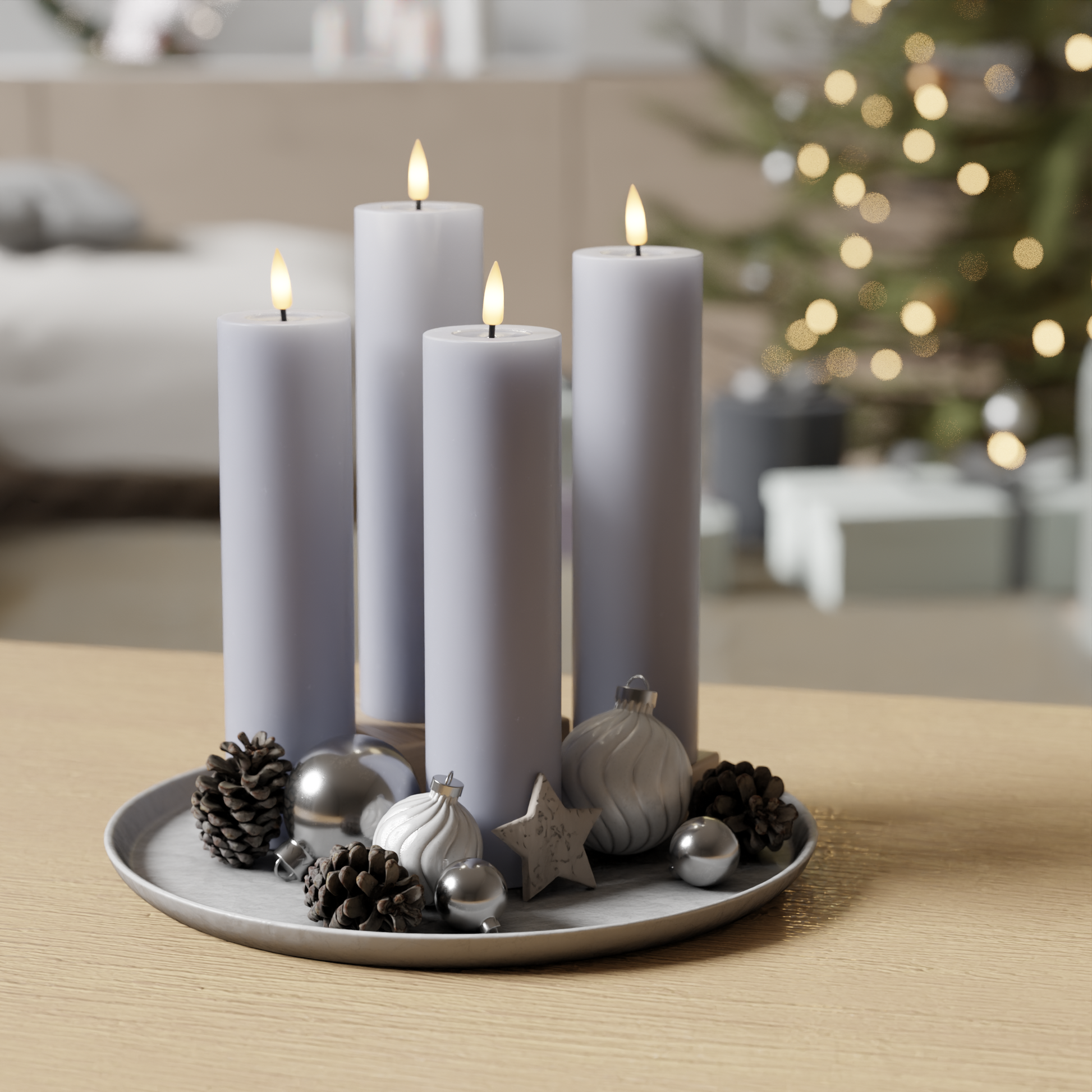 Deluxe Homeart LED Blockkerzen Paket - Verblasst Blau - 4 Stück 5 x 20 cm 1