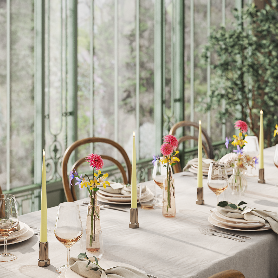 Spring Shiny Dinner candle package 28 cm (4 pieces)