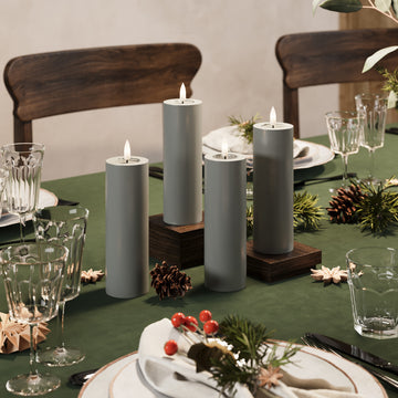 LED-Blockkerzen Ø 5 x 15 cm, grau – 4 Stück