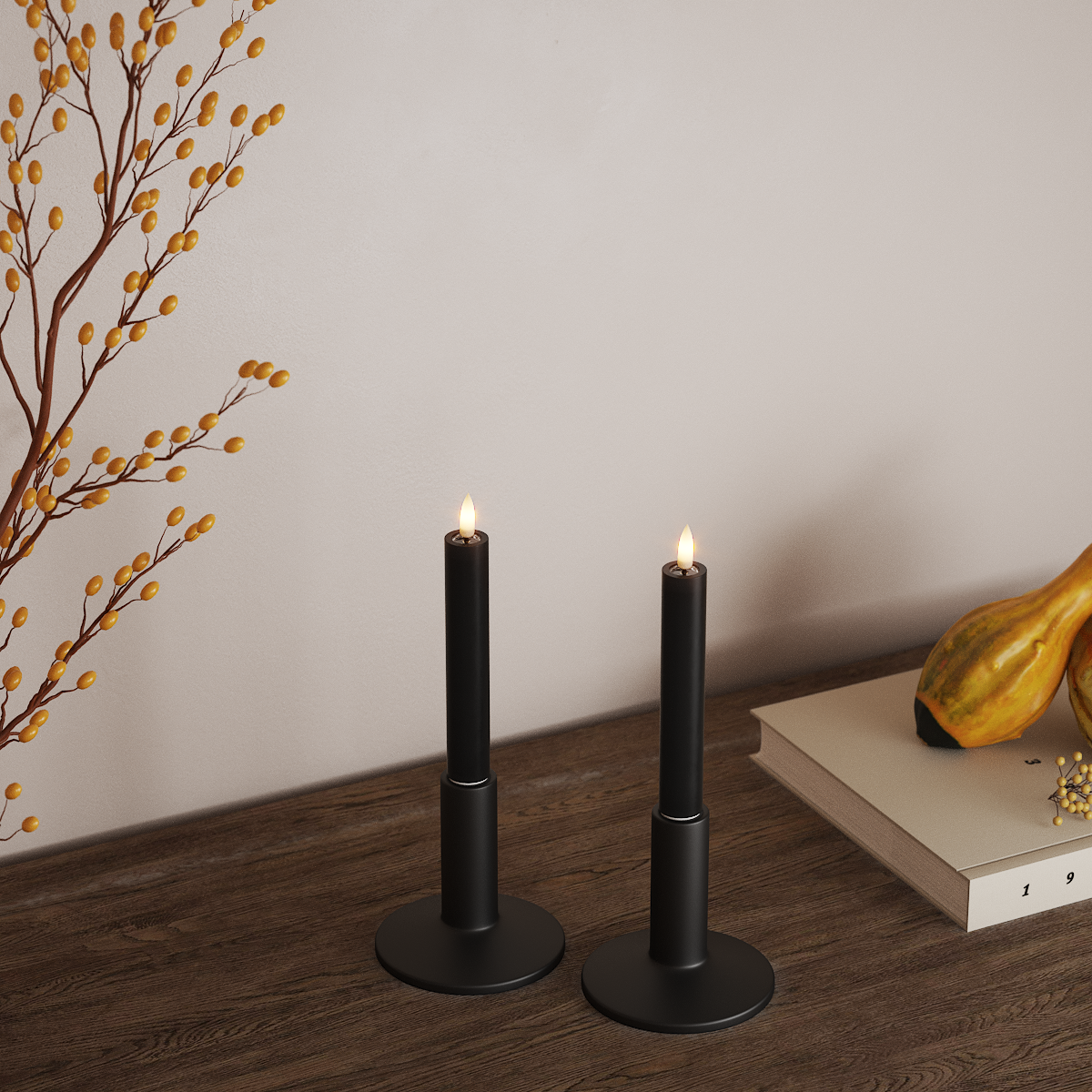 Deluxe Homeart LED Stabkerzen 2 Stück, Ø 2 x 15 cm Schwarz LED Stabkerzen 3