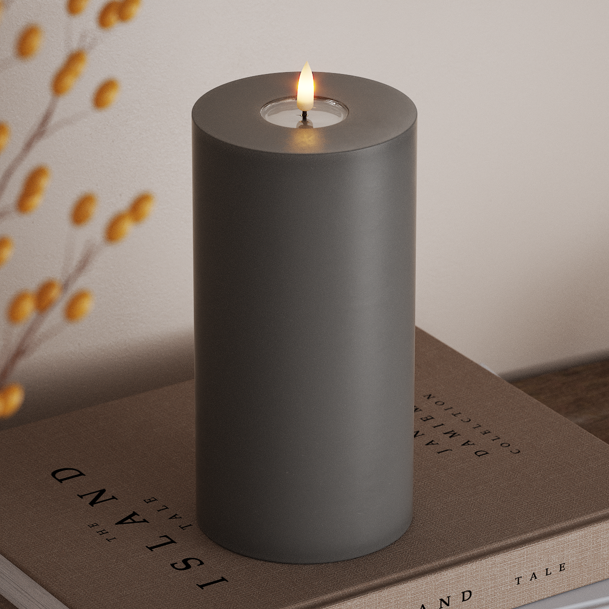 Deluxe Homeart LED Blockkerzen Ø 10 x 20 cm Grau LED Blockkerzen 3
