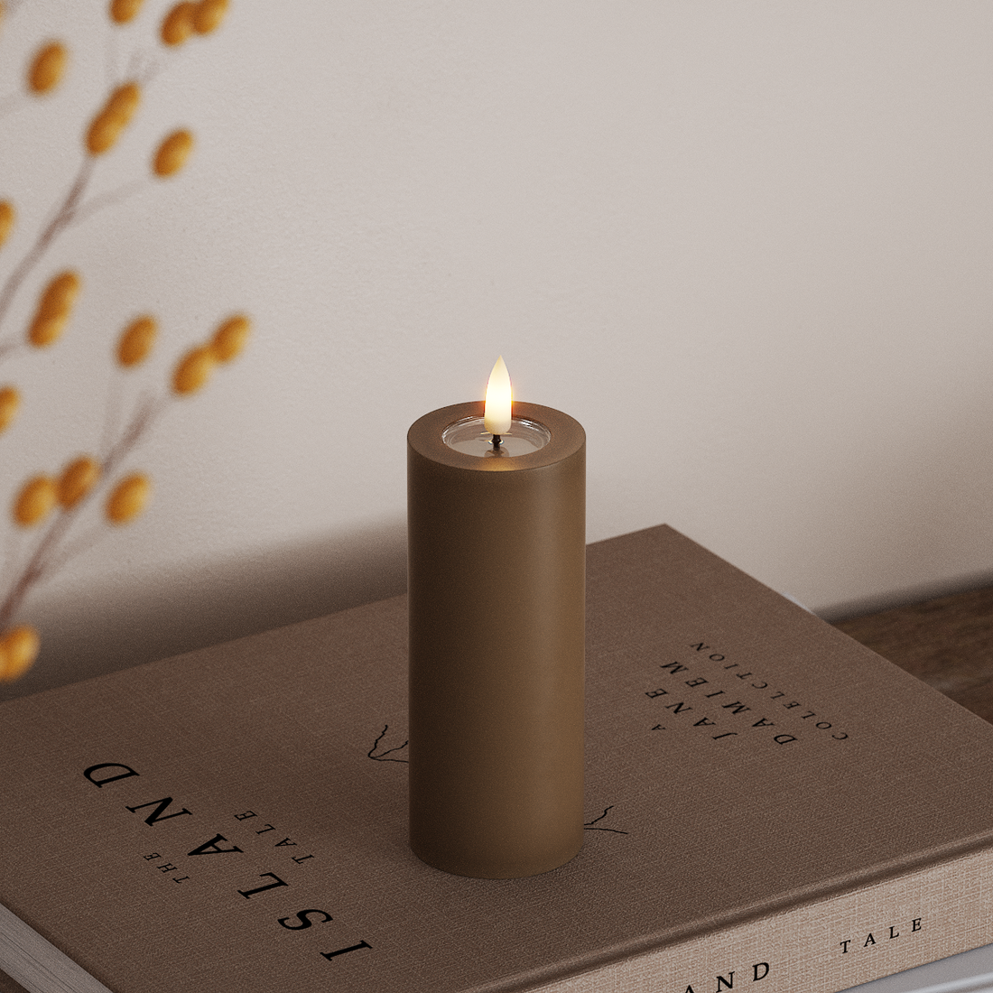 Deluxe Homeart LED Blockkerzen Ø 5 x 12,5 cm Karamell LED Blockkerzen 4