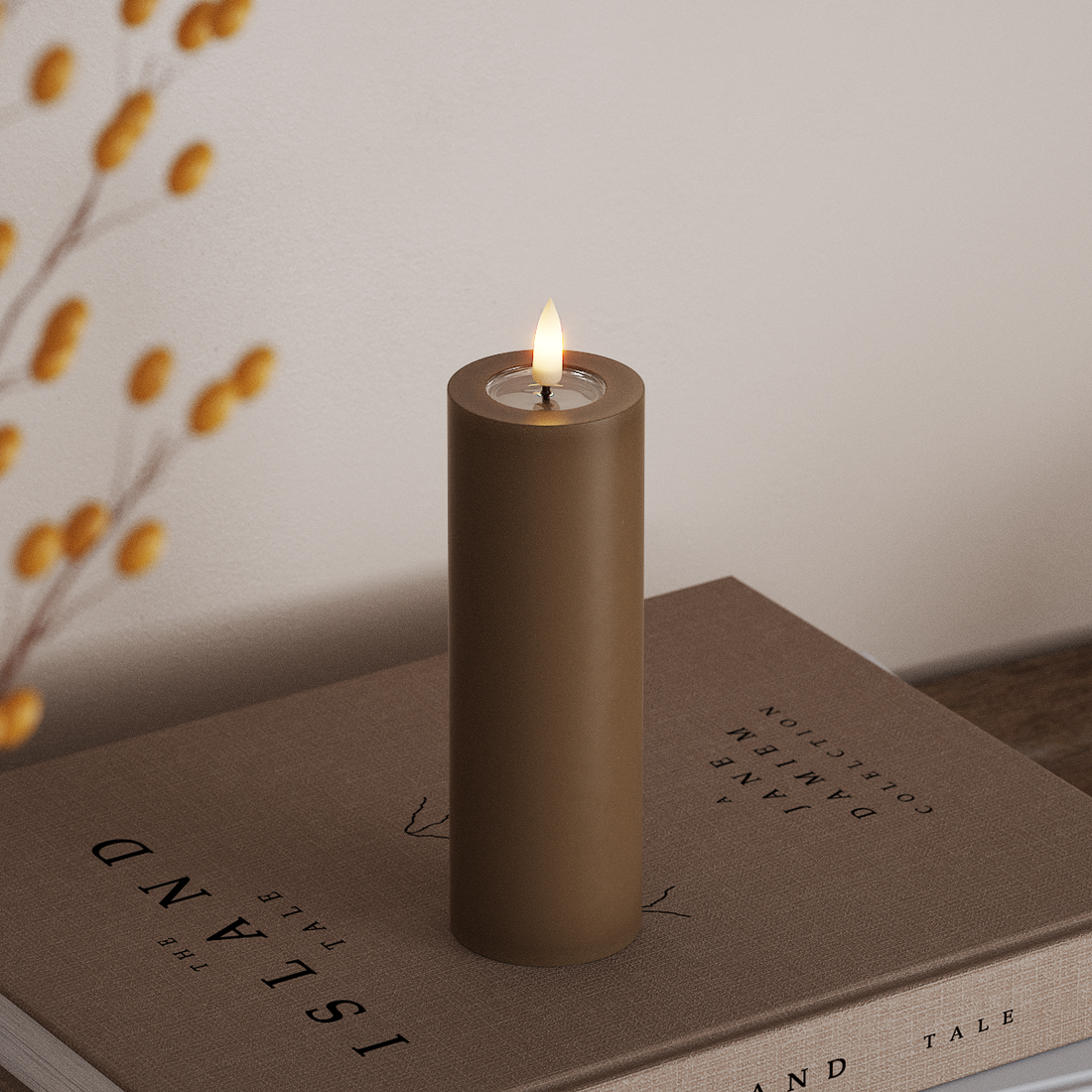 Deluxe Homeart LED Blockljus Ø 5 x 15 cm Karamell LED Blockljus 4