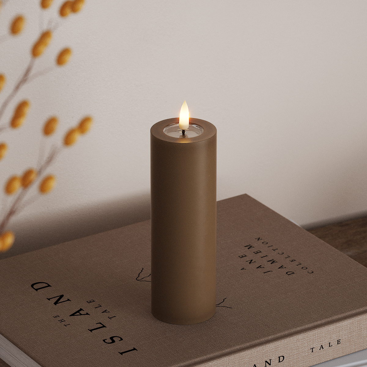 Deluxe Homeart LED Blockkerzen Ø 5 x 15 cm Karamell LED Blockkerzen 3