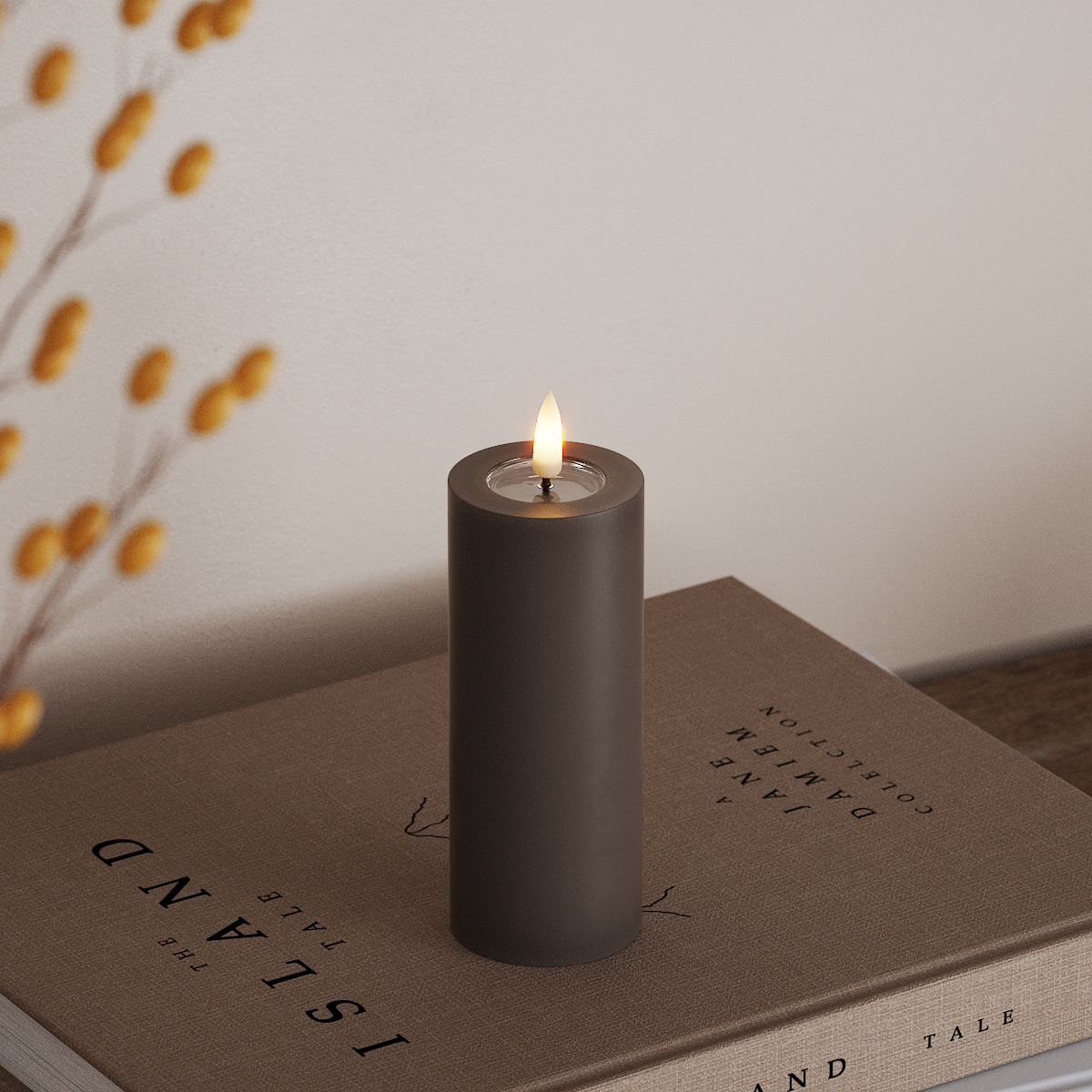 Deluxe Homeart LED Blockkerzen Ø 5 x 12,5 cm Mokka LED Blockkerzen 3