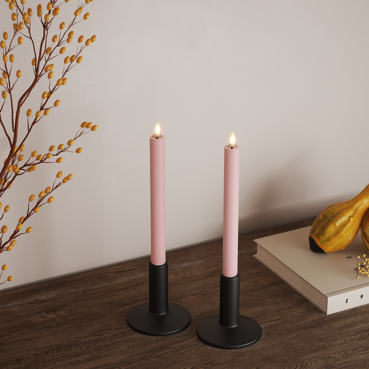 Deluxe Homeart LED Stabkerzen 2 Stück, Ø 2 x 24 cm Hellrosa LED Stabkerzen 3