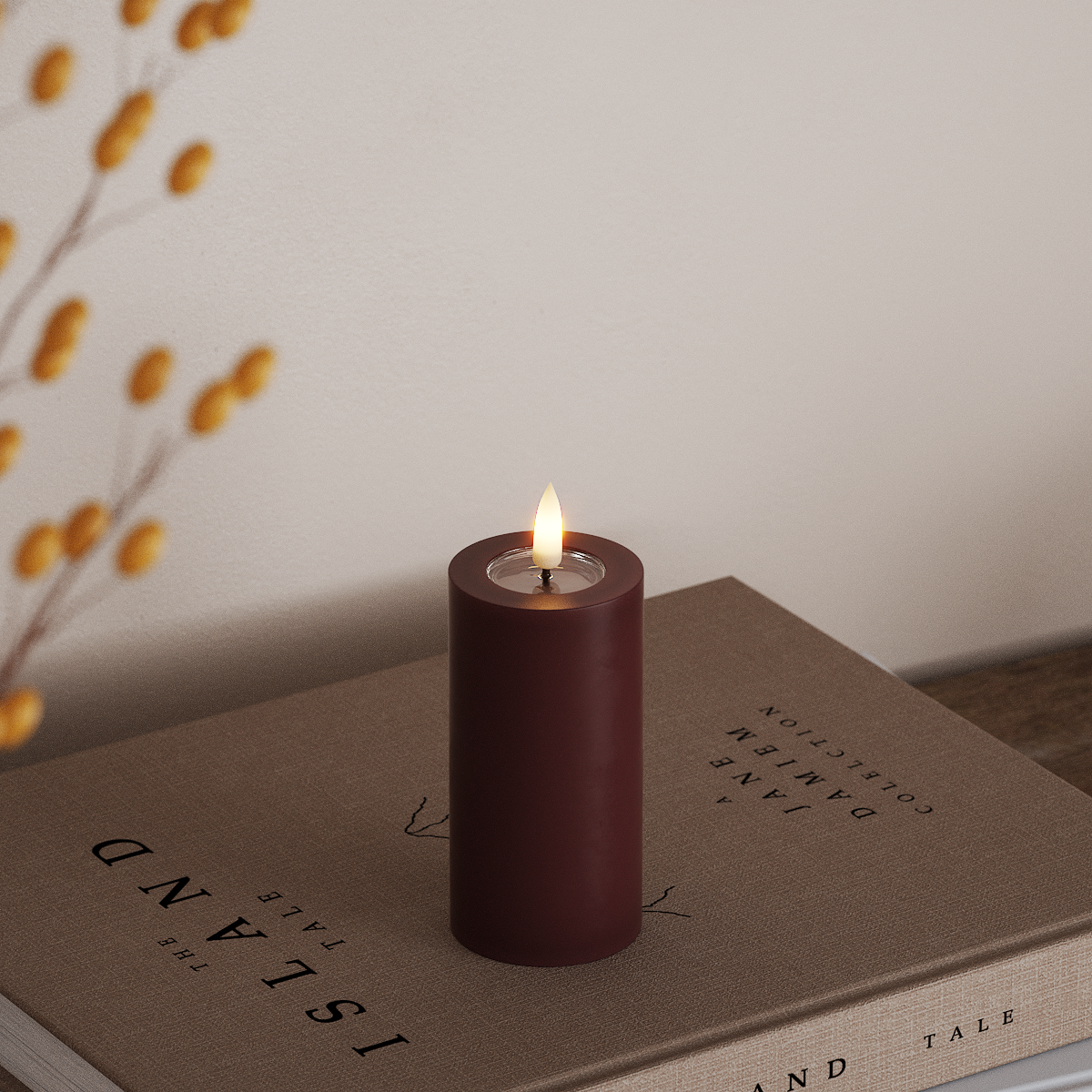 Deluxe Homeart LED Blockkerzen Ø 5 x 10 cm Burgunderrot LED Blockkerzen 3