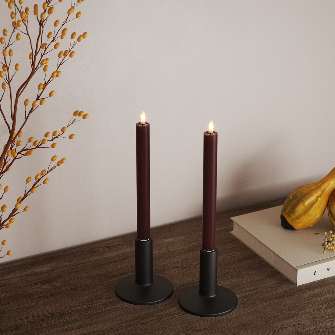 Deluxe Homeart LED Stabkerzen 2 Stück, Ø 2 x 24 cm Burgunderrot LED Stabkerzen 4