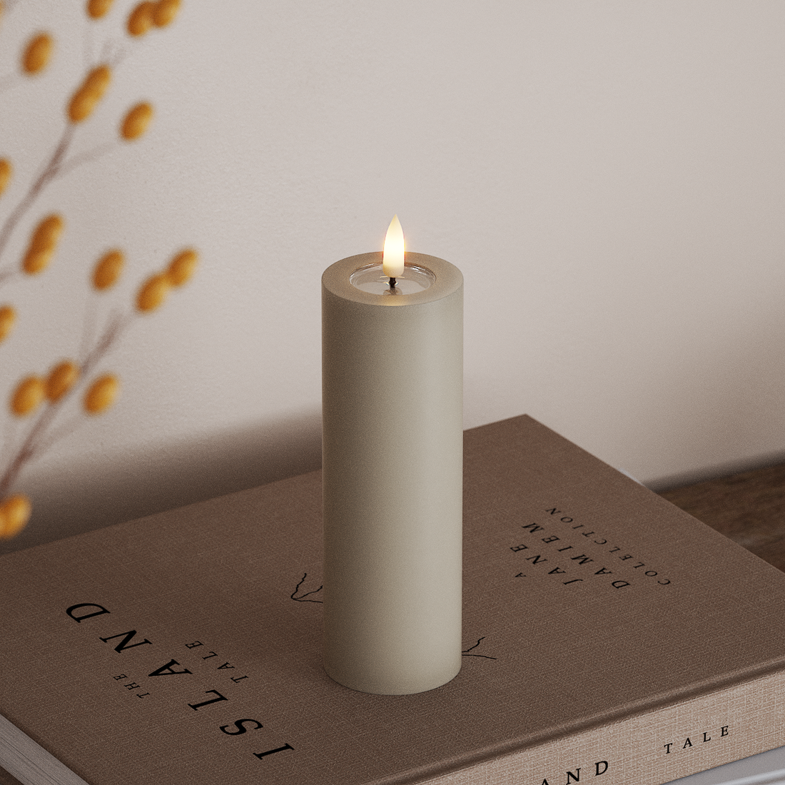 Deluxe Homeart LED Blockkerzen Ø 5 x 15 cm Sand LED Blockkerzen 4