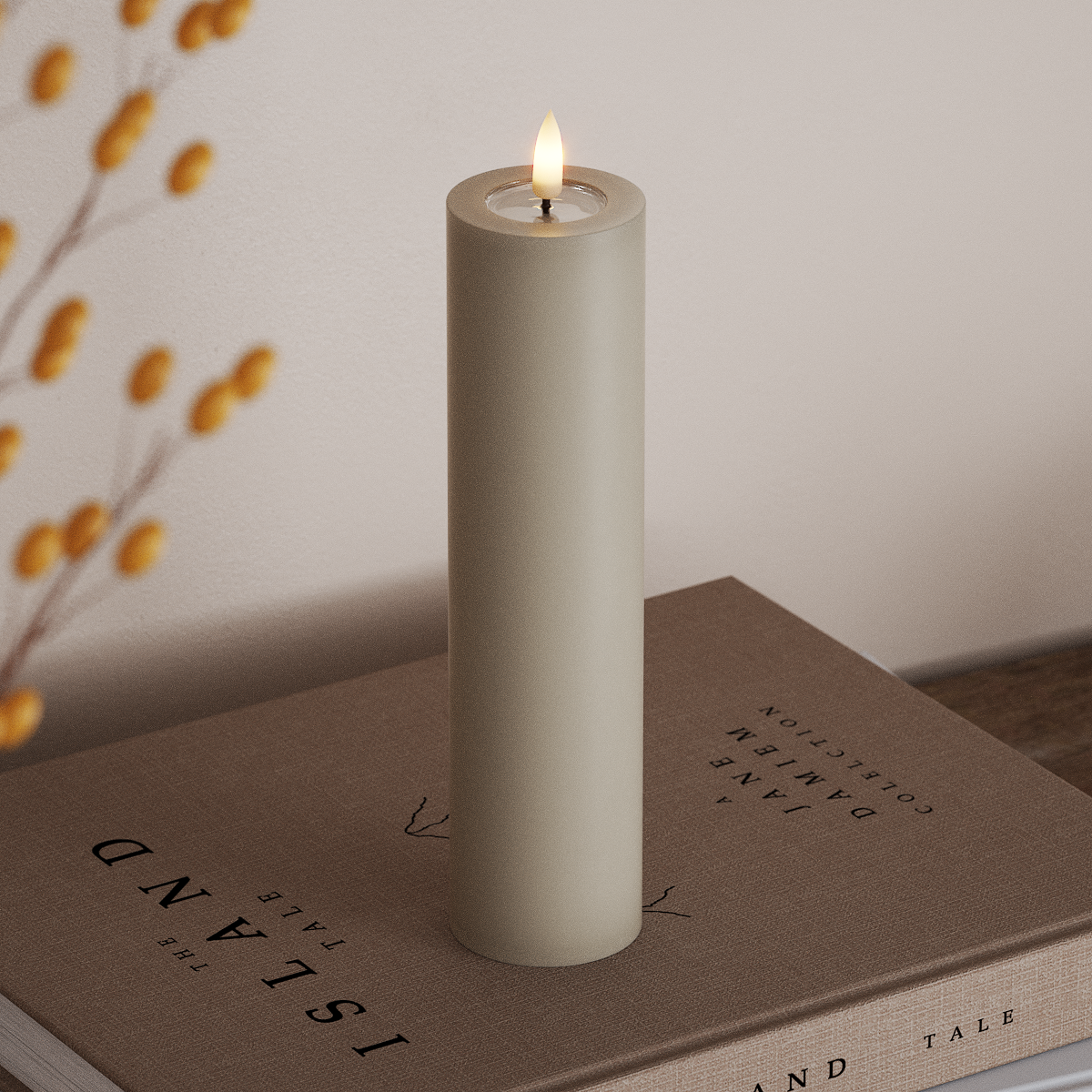 Deluxe Homeart LED Blockkerzen Ø 5 x 20 cm Sand LED Blockkerzen 3
