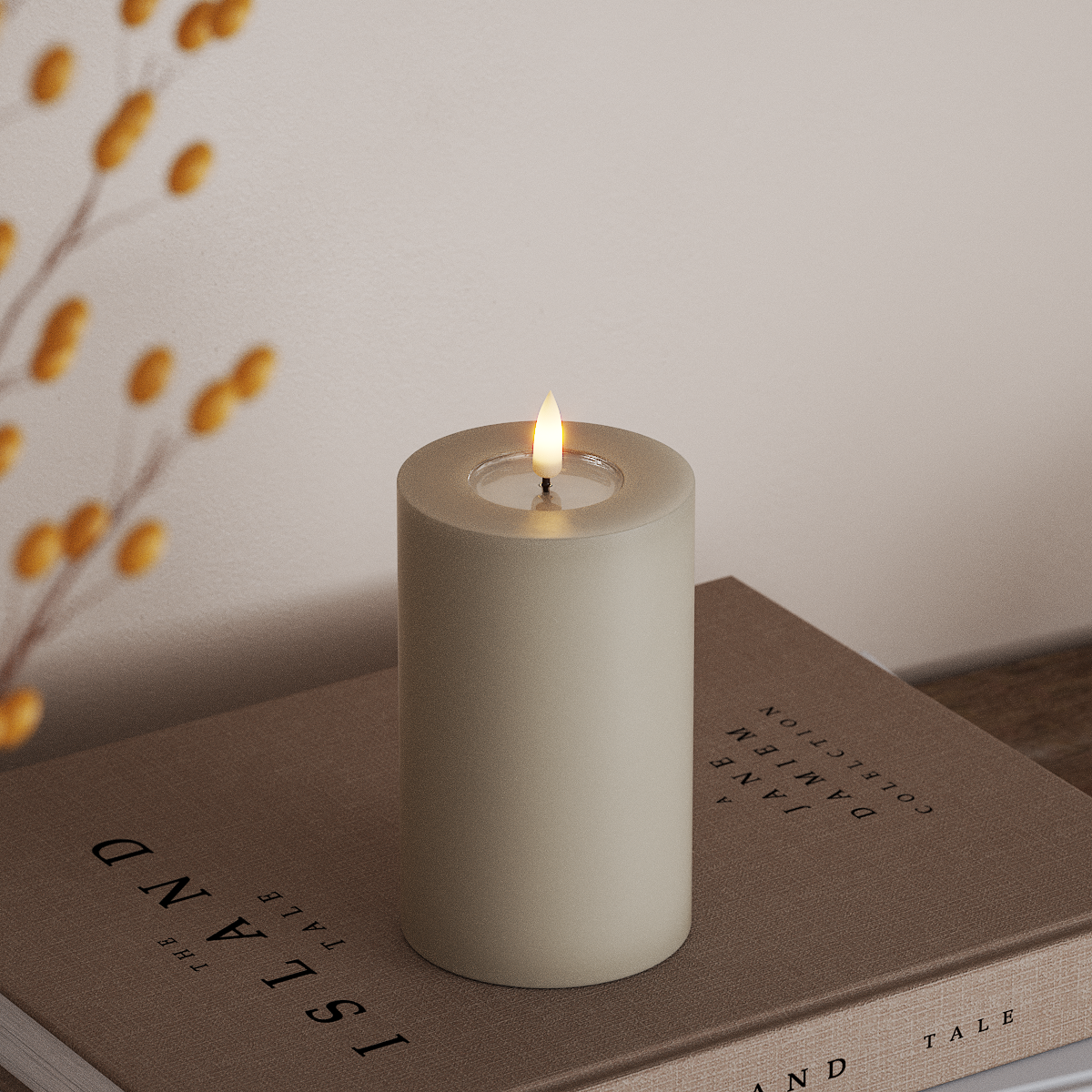 Deluxe Homeart LED Blockkerzen Ø 7,5 x 12,5 cm Sand LED Blockkerzen 3