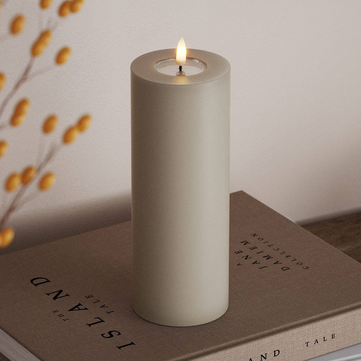 Deluxe Homeart LED Blockkerzen Ø 7,5 x 20 cm Sand LED Blockkerzen 3