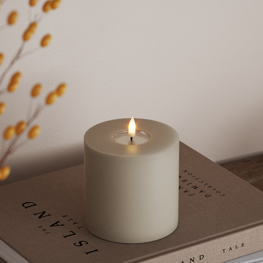Deluxe Homeart LED Blockkerzen Ø 10 x 10 cm Sand LED Blockkerzen 4