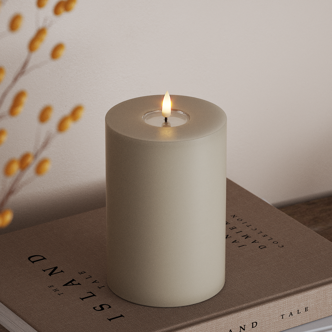 Deluxe Homeart LED Blockkerzen Ø 10 x 15 cm Sand LED Blockkerzen 4