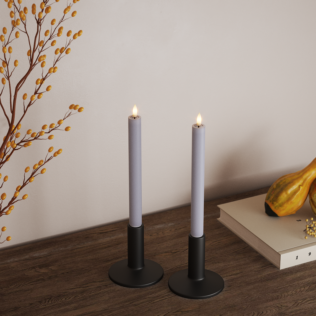 Deluxe Homeart LEDs Vela fina 2 peças, Ø 2 x 24 cm Azul empoeirado LEDs Vela fina 4