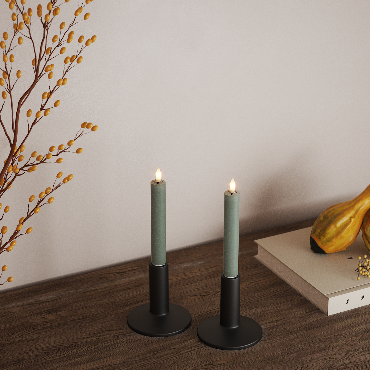Deluxe Homeart LED Stabkerzen 2 Stück, Ø 2 x 15 cm Salbeigrün LED Stabkerzen 3