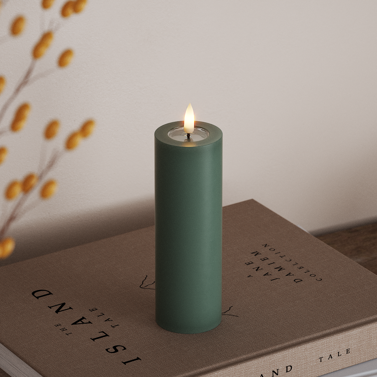 Deluxe Homeart LED Blockkerzen Ø 5 x 15 cm Jadegrün LED Blockkerzen 3