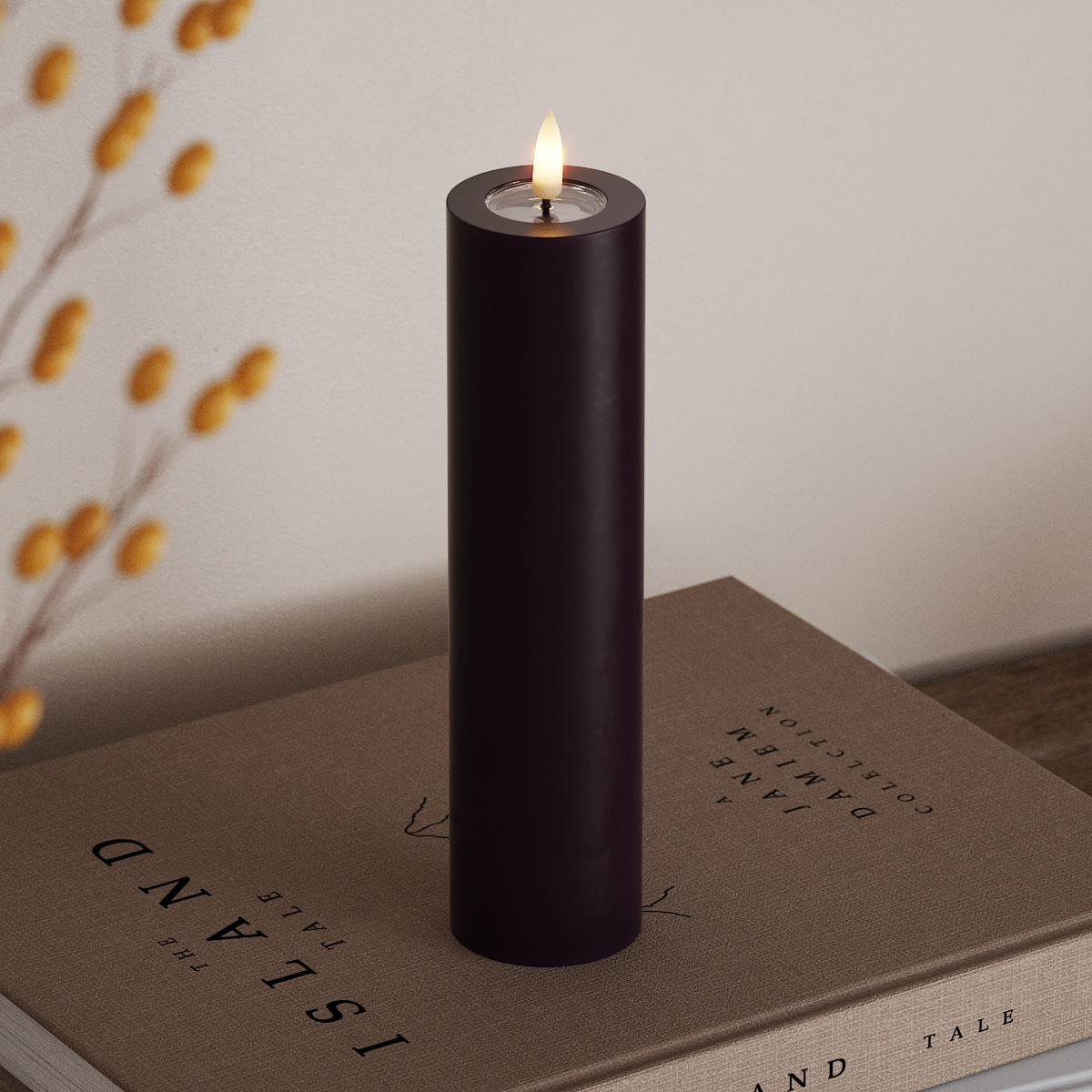 Deluxe Homeart LED Blockkerzen Ø 5 x 20 cm Dunkellila LED Blockkerzen 3