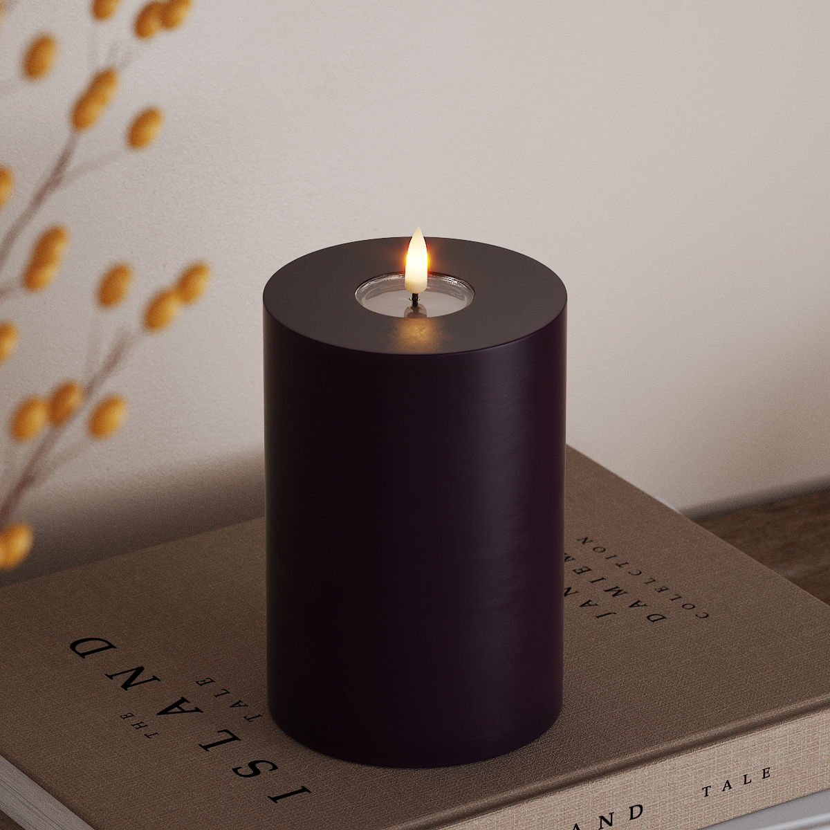 Deluxe Homeart LED Blockkerzen Ø 10 x 15 cm Dunkellila LED Blockkerzen 3