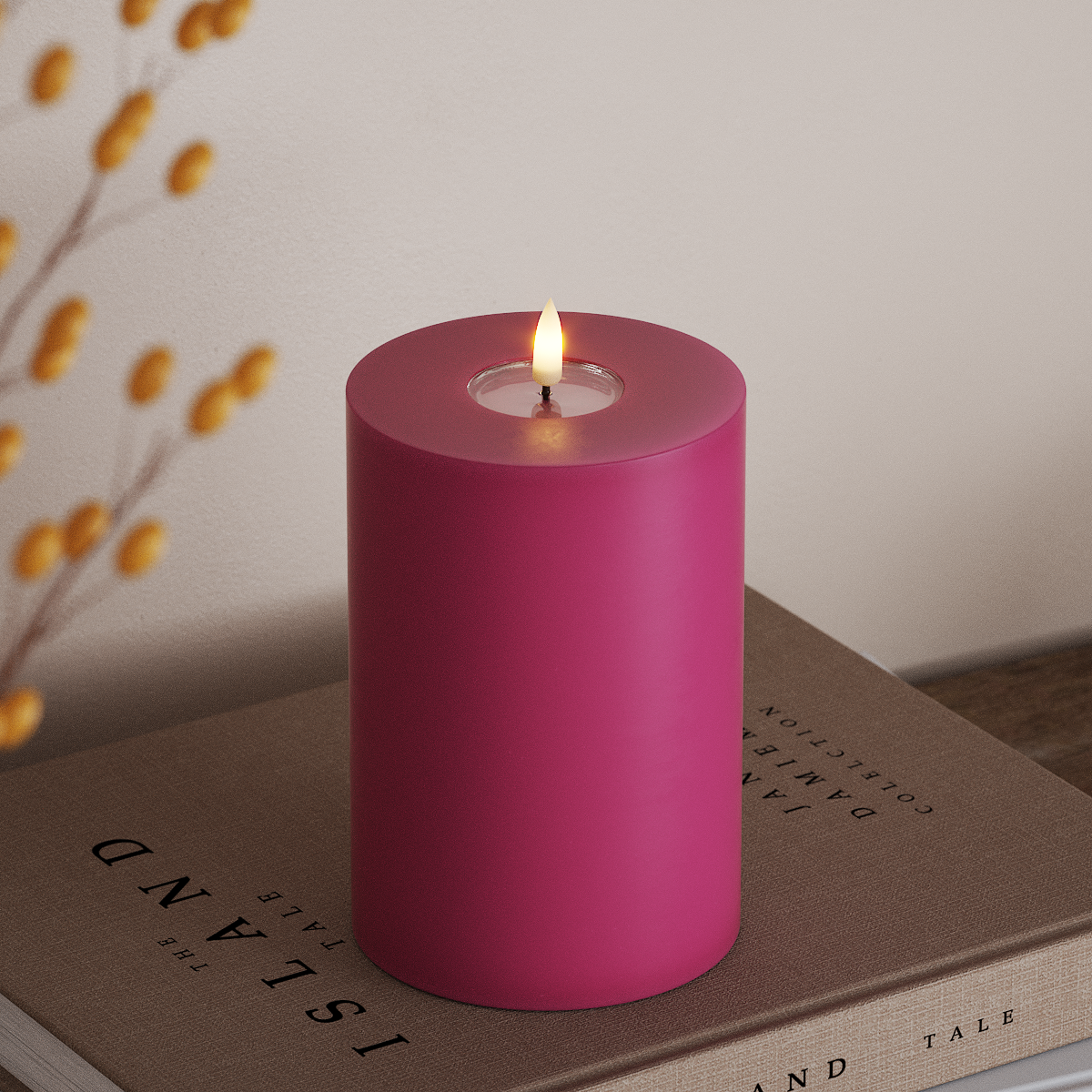 Deluxe Homeart LED Blockkerzen Ø 10 x 15 cm Magenta LED Blockkerzen 3