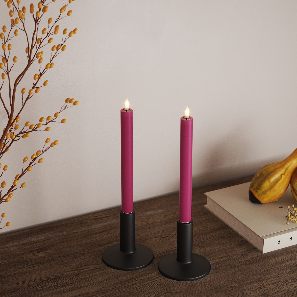 Deluxe Homeart LED Stabkerzen 2 Stück, Ø 2 x 24 cm Magenta LED Stabkerzen 3