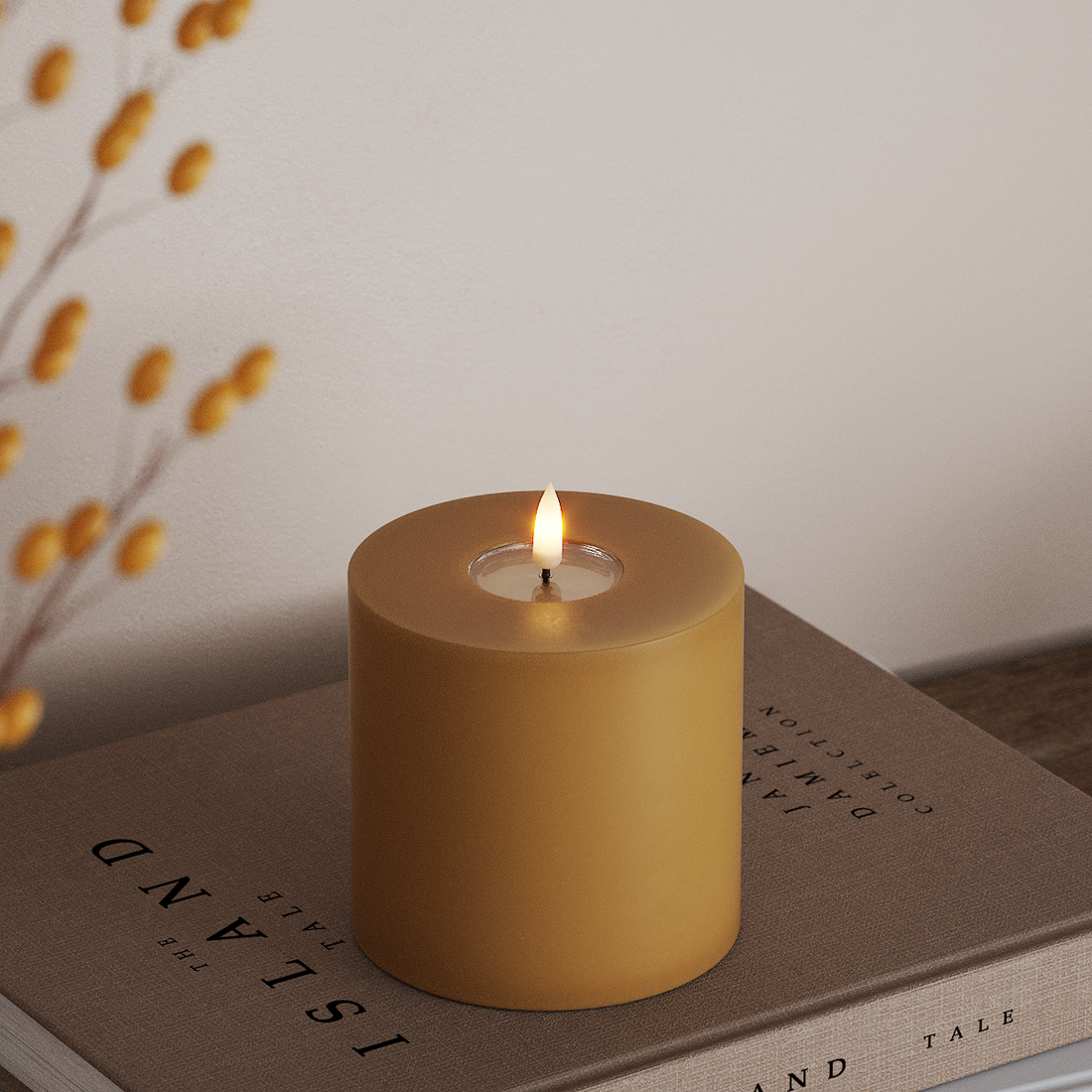 Deluxe Homeart LED Blockkerzen Ø 10 x 10 cm Curry LED Blockkerzen 4