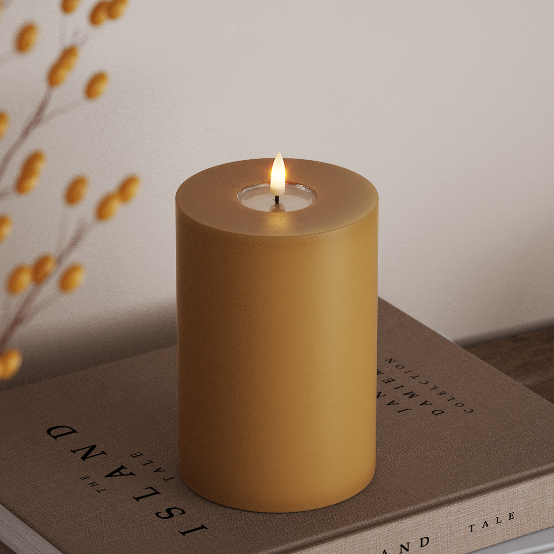 Deluxe Homeart LED Blockkerzen Ø 10 x 15 cm Curry LED Blockkerzen 4