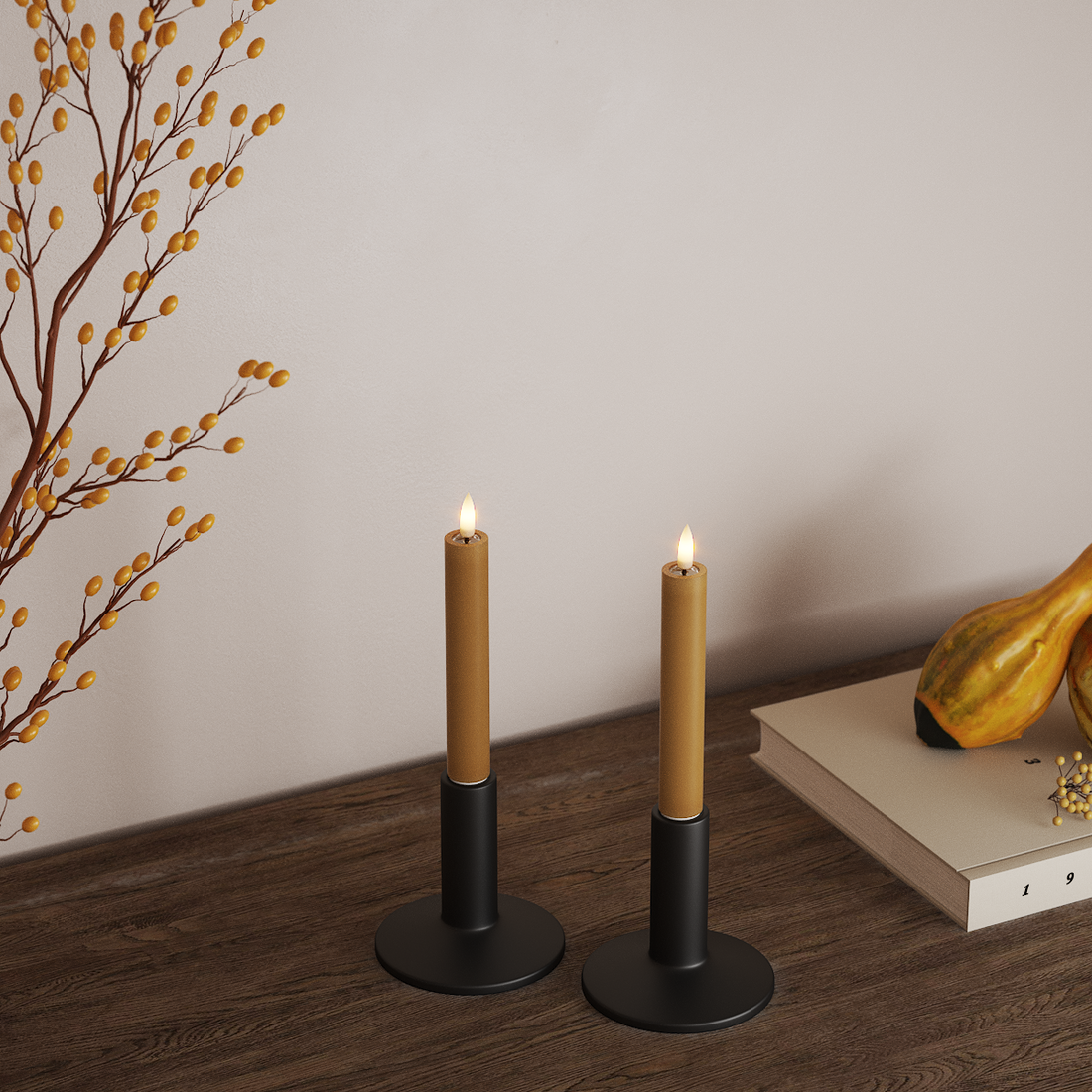 Deluxe Homeart LED Stabkerzen 2 Stück, Ø 2 x 15 cm Curry LED Stabkerzen 4