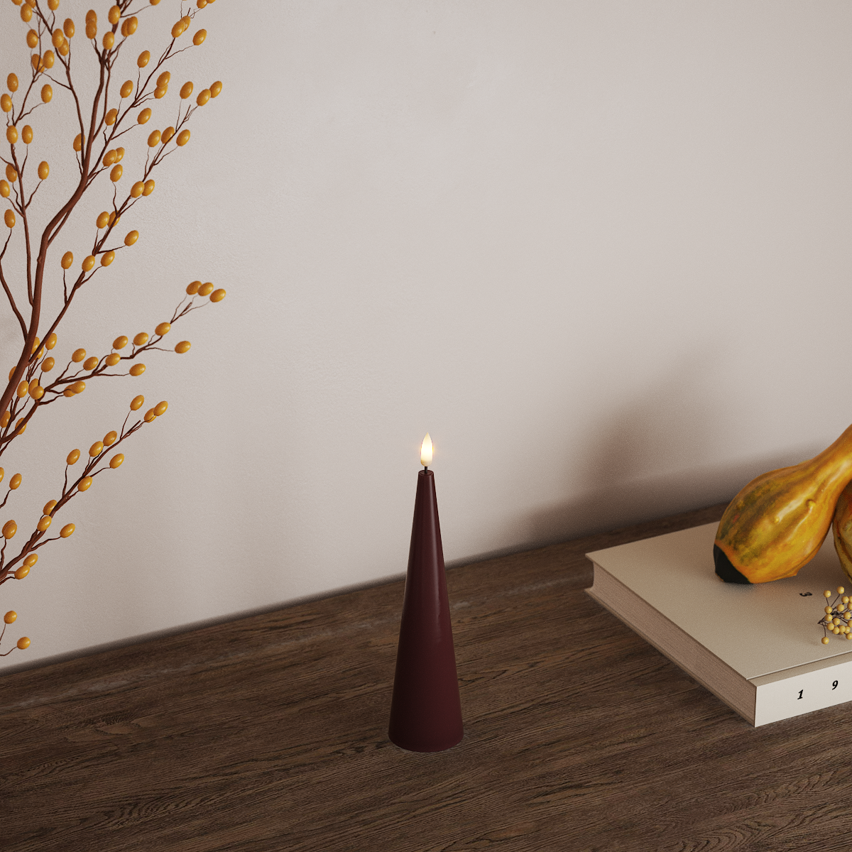 Deluxe Homeart Kegelleuchte D 5 x H 20 cm Bordeaux LED Kegelkerze 3