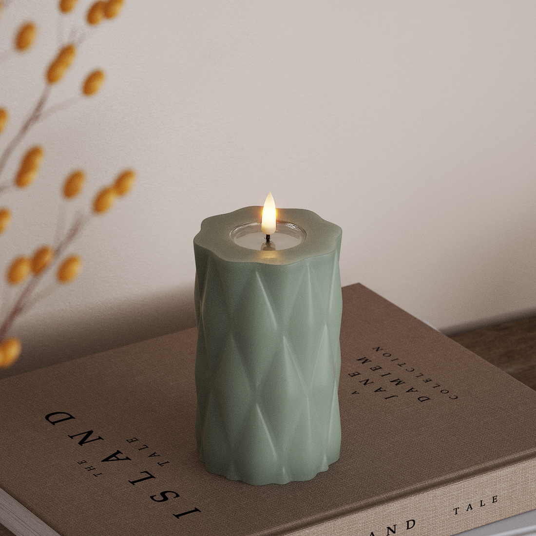 Deluxe Homeart Harlequin LED Blockkerzen Ø 7,5 x 12,5 cm Salbeigrün LED Harlequin 4