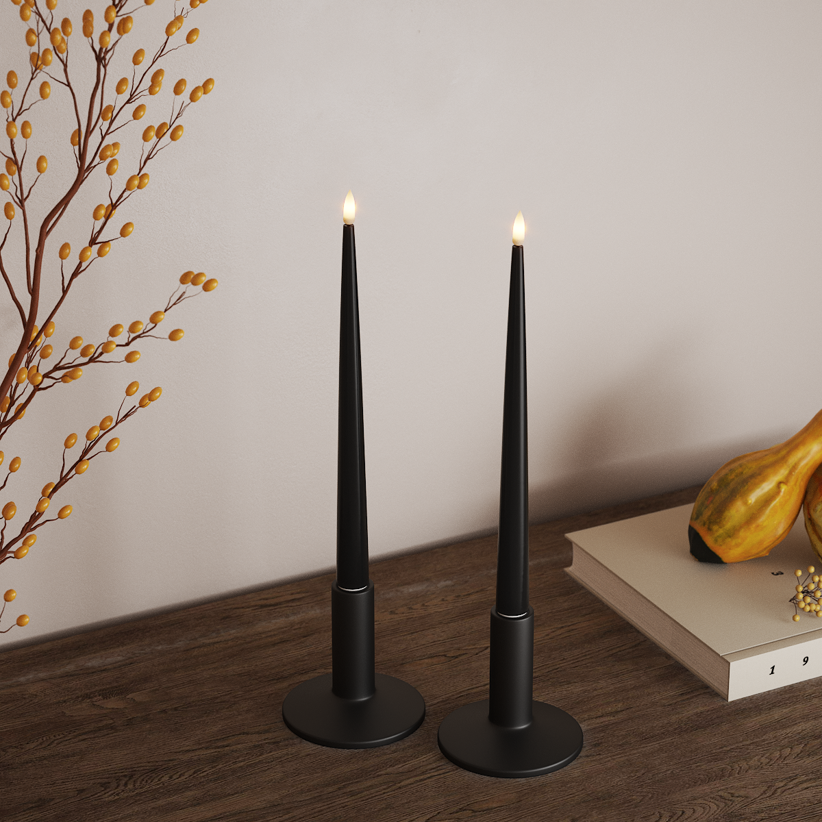 Deluxe Homeart LED Kerzenlicht Mit Lack mit Lack, 2 Stück 28 cm Schwarz LED Kerzenlicht Mit Lack 3