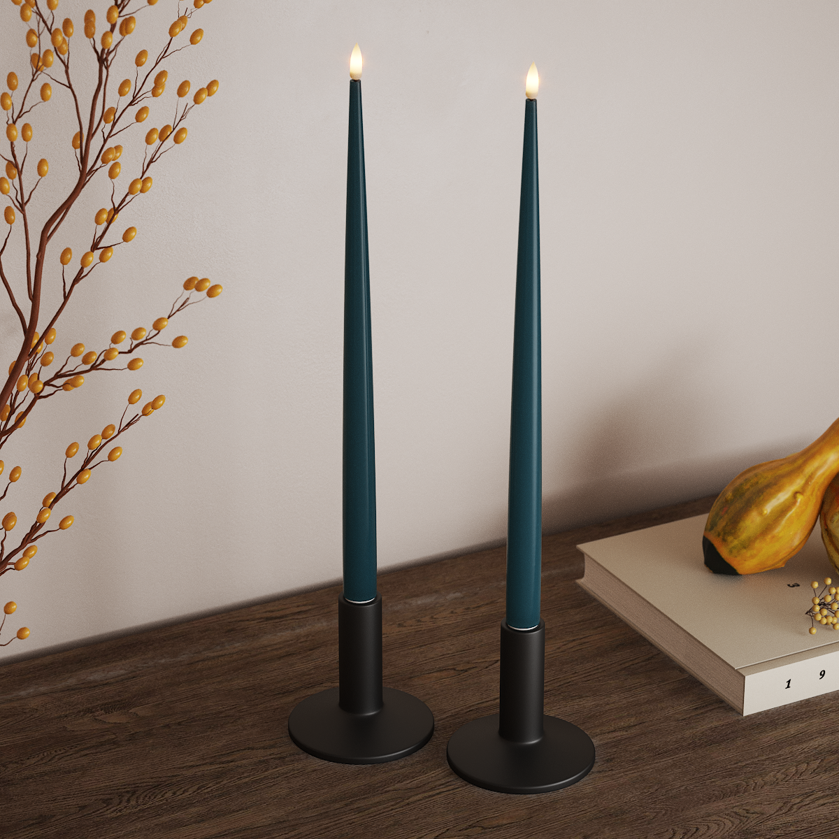 Deluxe Homeart LED Kerzenlicht Mit Lack mit Lack, 2 Stück 38 cm Petrol LED Kerzenlicht Mit Lack 3