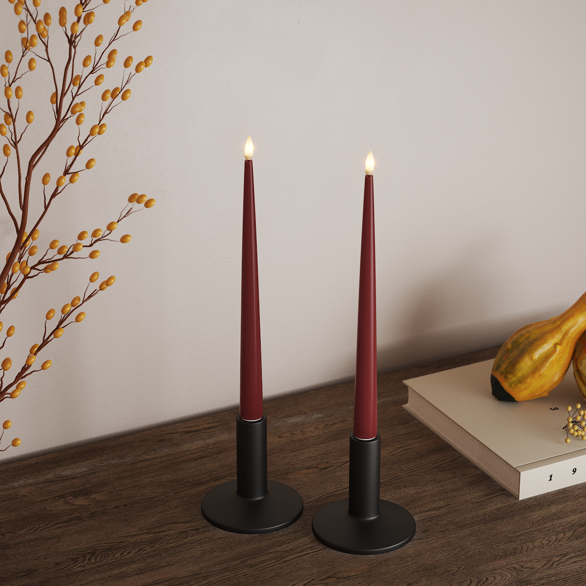 Deluxe Homeart LED Kerzenlicht Mit Lack mit Lack, 2 Stück 28 cm Bordeaux LED Kerzenlicht Mit Lack 3