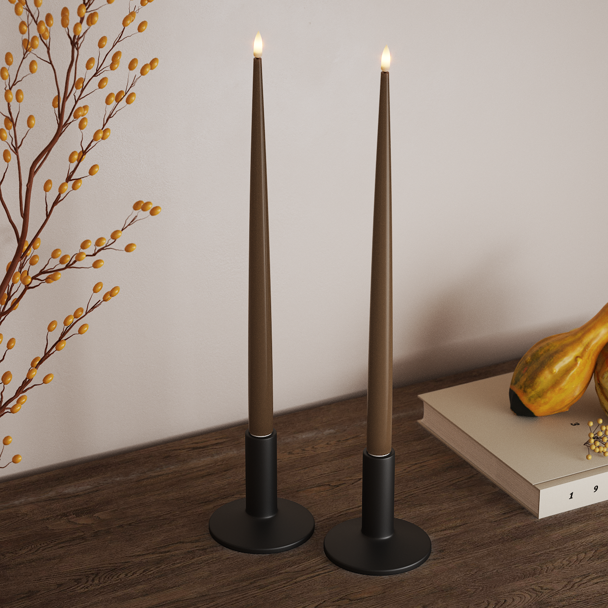 Deluxe Homeart LED Kerzenlicht Mit Lack mit Lack, 2 Stück 38 cm Karamell LED Kerzenlicht Mit Lack 3