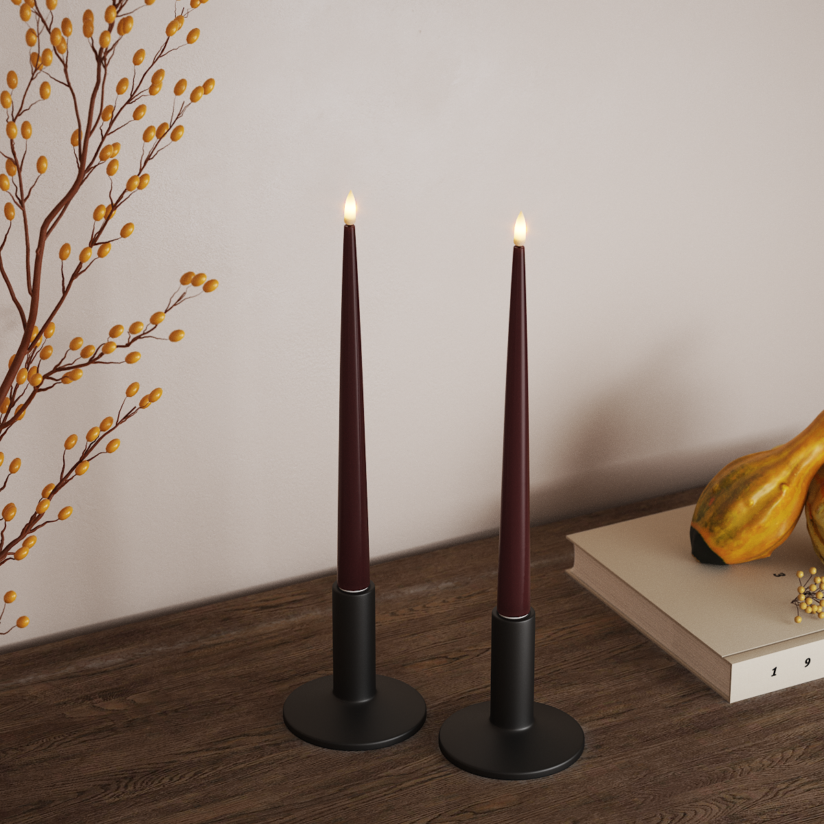Deluxe Homeart LED Kerzenlicht Mit Lack mit Lack, 2 Stück 28 cm Burgunderrot LED Kerzenlicht Mit Lack 3