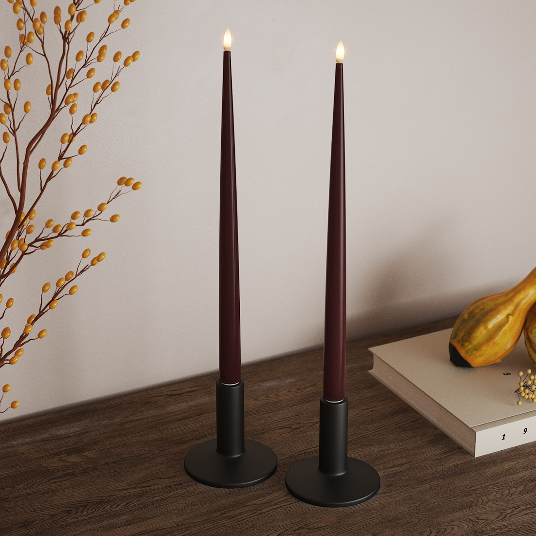 Deluxe Homeart LED Ljus Med Lack med Lack, 2 st 38 cm Bourgogne LED Ljus Med Lack 4