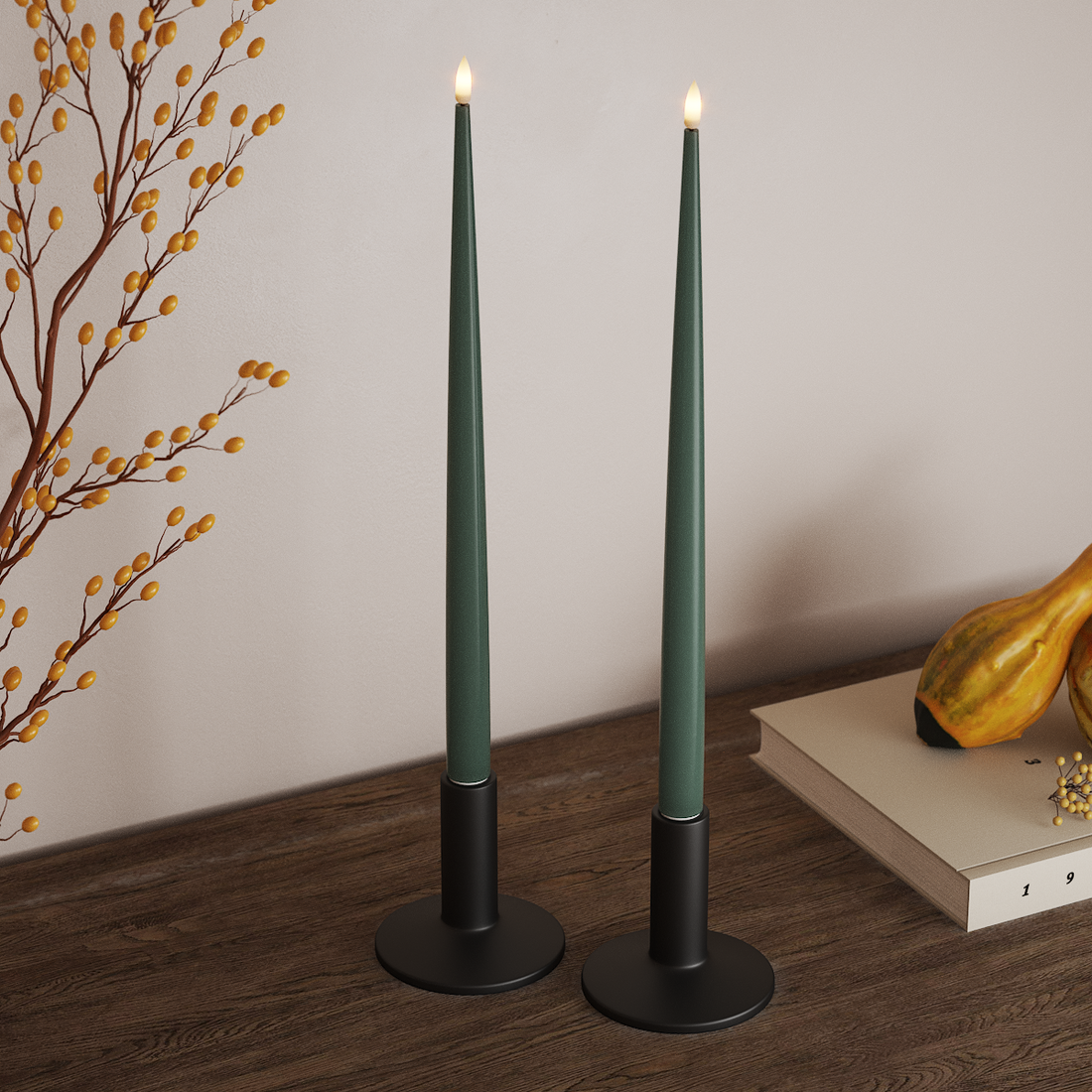 Deluxe Homeart LED Kerzenlicht Mit Lack mit Lack, 2 Stück 38 cm Jadegrün LED Kerzenlicht Mit Lack 4