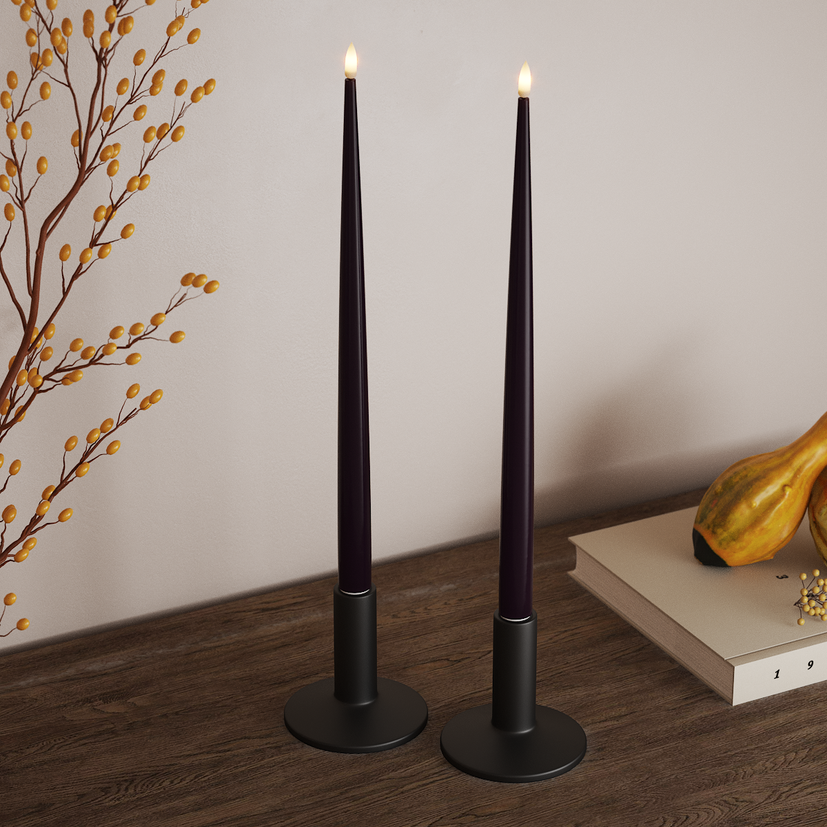 Deluxe Homeart LED světlo na svíčku s lakem, 2 ks 38 cm Tmavě fialová LED světlo na svíčku 3