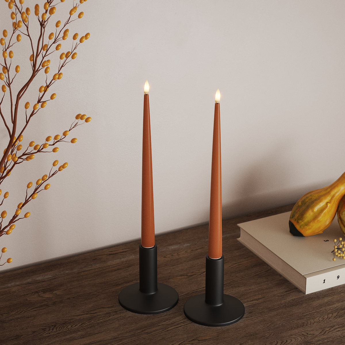 Deluxe Homeart LED Kerzenlicht Mit Lack mit Lack, 2 Stück 28 cm Orange LED Kerzenlicht Mit Lack 3