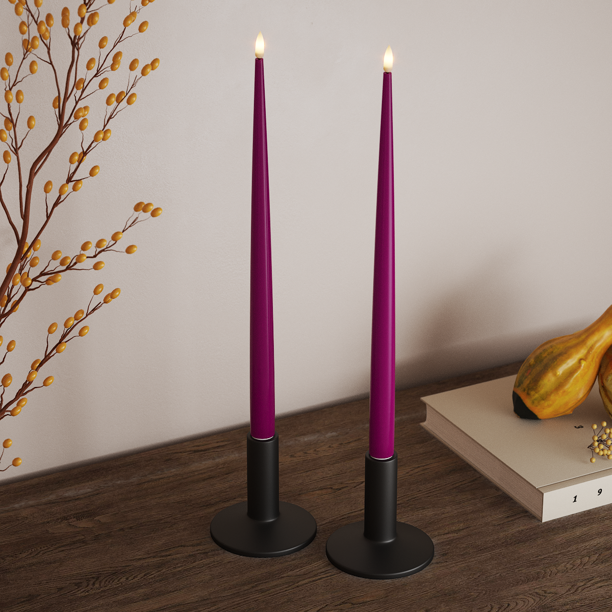 Deluxe Homeart LED Kerzenlicht Mit Lack mit Lack, 2 Stück 38 cm Violett LED Kerzenlicht Mit Lack 3