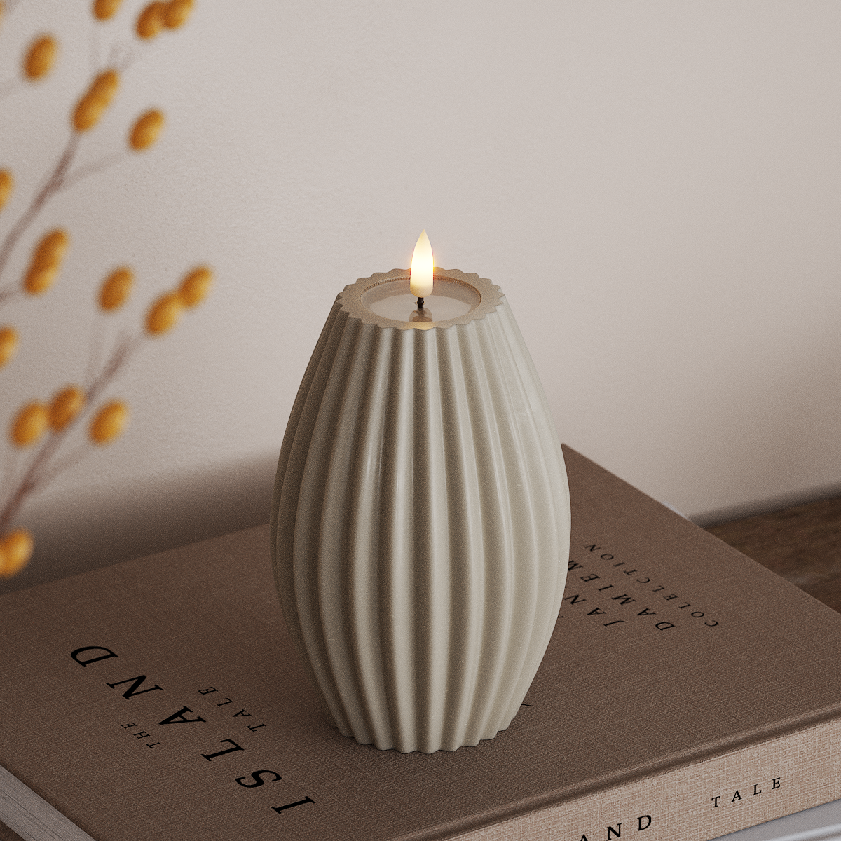 Deluxe Homeart LED Rillenkerzen T 10 x H 15 cm Sand LED Rillenkerzen 3