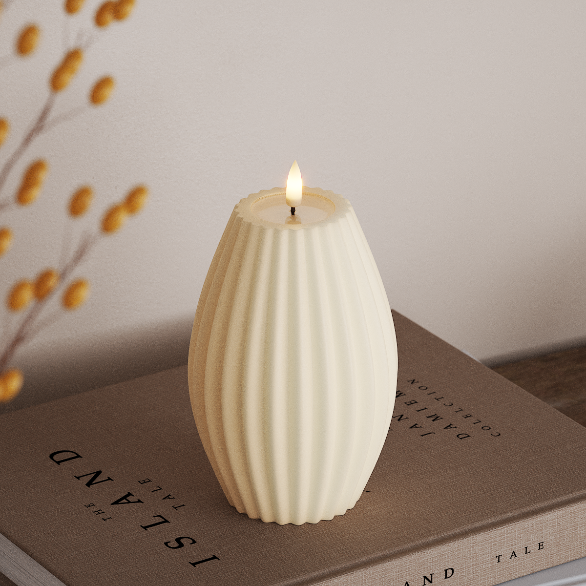 Deluxe Homeart LED Rillenkerzen T 10 x H 15 cm Creme LED Rillenkerzen 3