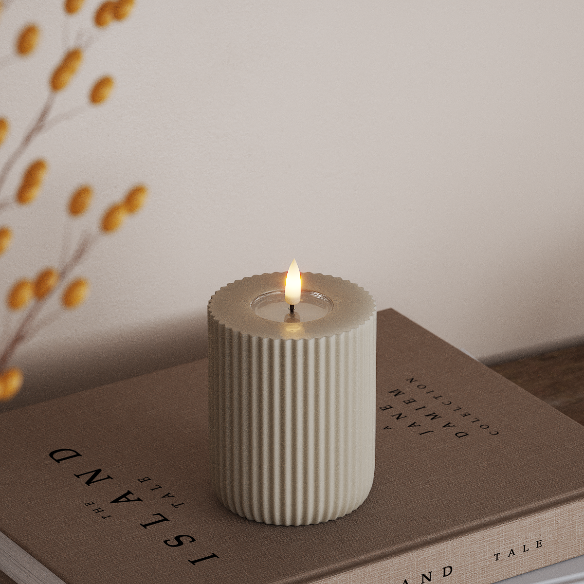 Deluxe Homeart Solid Stripe LED Blockkerzen Ø 8 x 10 cm Sand LED Form 3