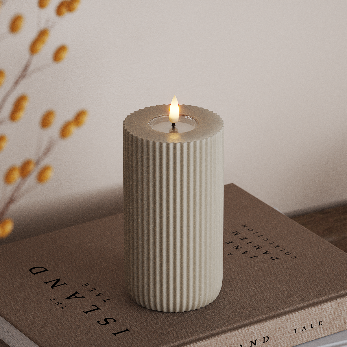 Deluxe Homeart Solid Stripe LED Blockkerzen Ø 8 x 15 cm Sand LED Form 3