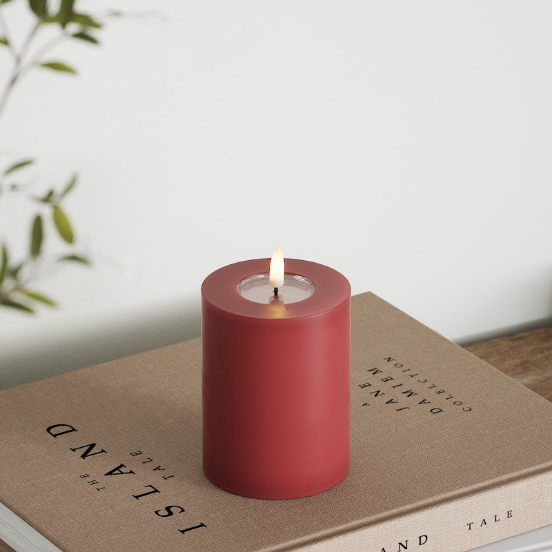 Deluxe Homeart LED Blockkerzen Ø 7,5 x 10 cm Bordeaux