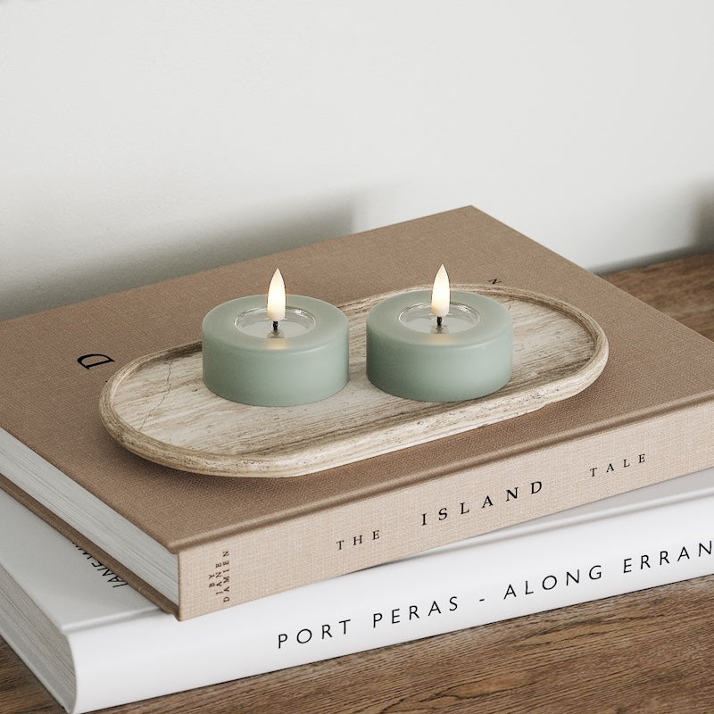 Deluxe Homeart LED Jumbo Teelichter 2 Stück (groß) Salbeigrün