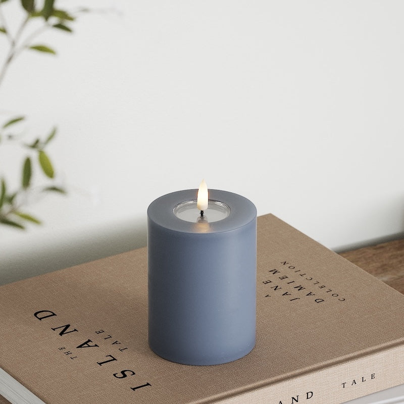 Deluxe Homeart LED Blockkerzen Ø 7,5 x 10 cm Eisblau