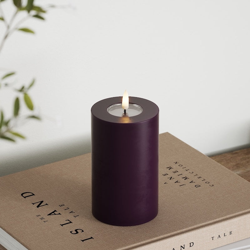 Deluxe Homeart LED Blockkerzen Ø 7,5 x 12,5 cm Dunkellila